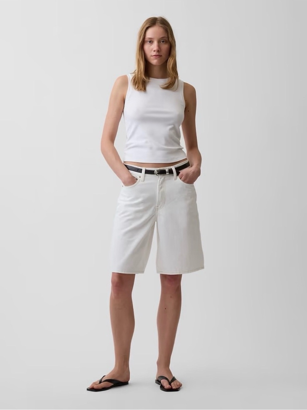 GAP White High-Rise Bermuda Denim Shorts